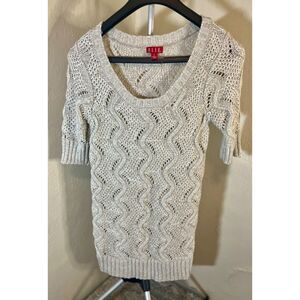 Elle Women's Sweater size S Shimmery Beige Short Sleeve Lurex Pullover